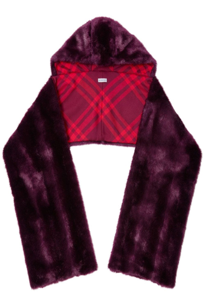 Burberry Women Eco Fur Hooded Scarf In Purple
