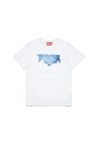 Diesel Kids Tallo Logo Printed Crewneck T In Bianco