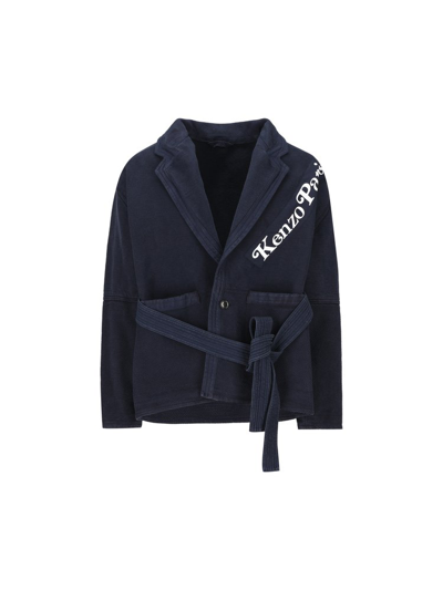 Kenzo Logo-patch Cotton Jacket In Midnight