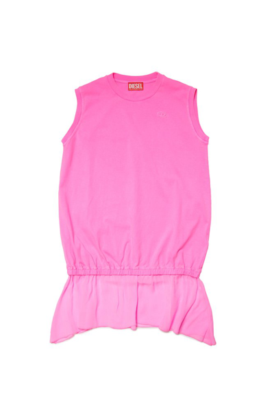 Diesel Kids' Drolletty Logo-embroidered Cotton Dress In Pink