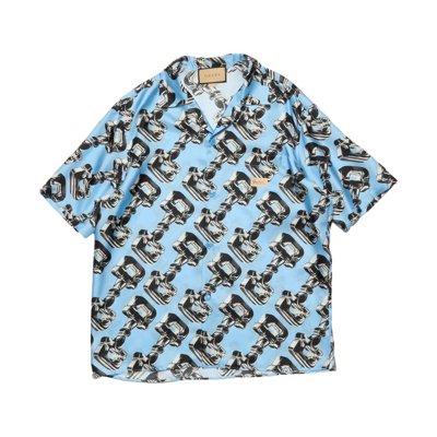 Gucci Horsebit-print Silk Shirt In Blue
