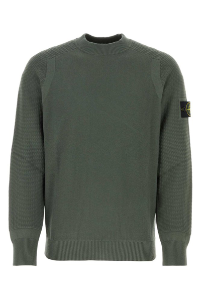 Stone Island Logo Patch Knitted Jumper In Green