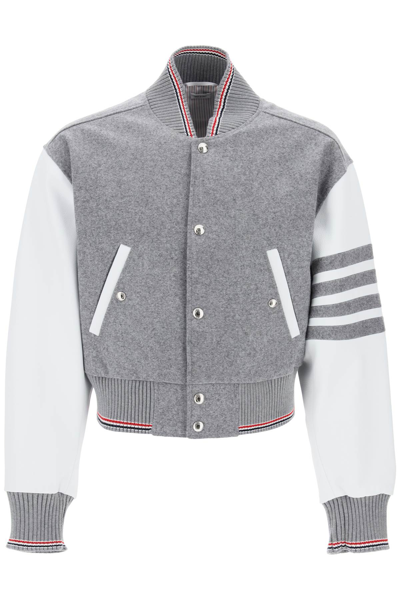 THOM BROWNE THOM BROWNE WOOL BOMBER JACKET WITH LEATHER SLEEVES AND MEN