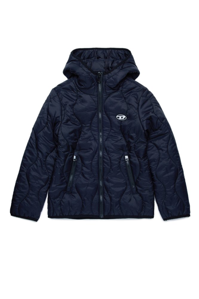 Diesel Kids' Logo-embroidered Hooded Padded Jacket In Blue