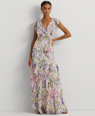 Lauren Ralph Lauren Women's Ruffled Floral A-line Dress In Cream Multi