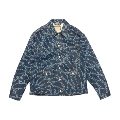 Gucci Wavy Gg Laser Print Denim Jacket In Blau