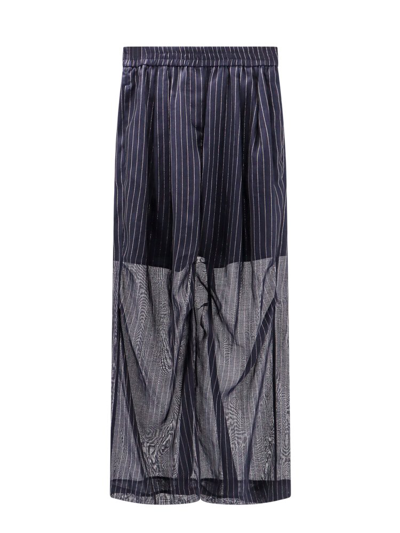 Brunello Cucinelli Pinstriped Wide Leg Trousers In Navy