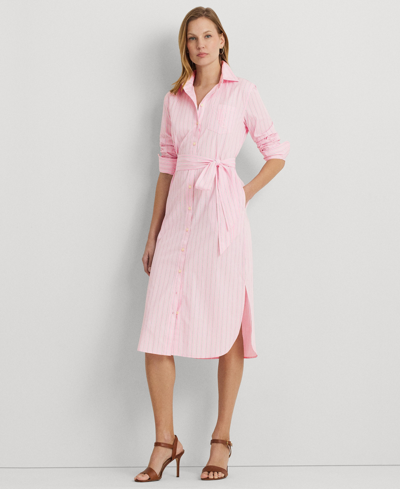Lauren Ralph Lauren Women's Cotton Striped Shirtdress In Pink,white Multi