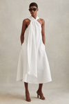 REISS COSETTE - WHITE LINEN BLEND DRAPE MIDI DRESS, US 6