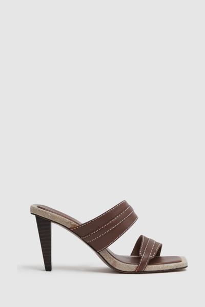 Reiss Ruby - Tan Leather Strap Heeled Mules, Uk 5 Eu 38