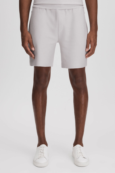 Reiss Hester - Silver Textured Cotton Drawstring Shorts, M