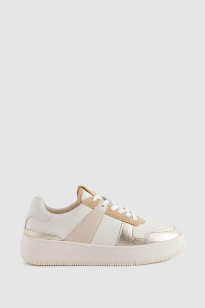 Reiss Aira - White/gold Mid Top Leather Trainers, Uk 3 Eu 36