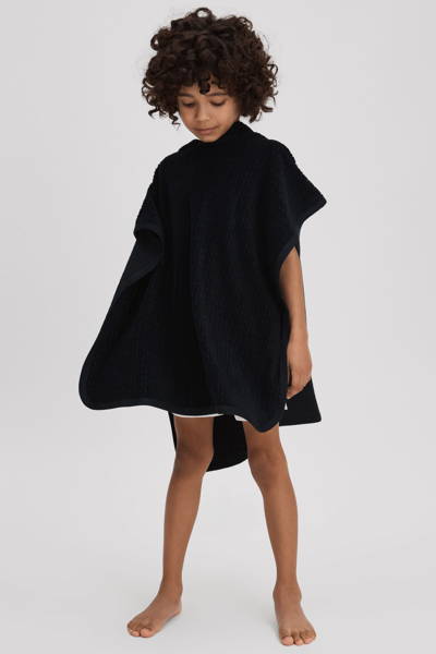 Reiss Navy Textured Towelling Hooded Poncho