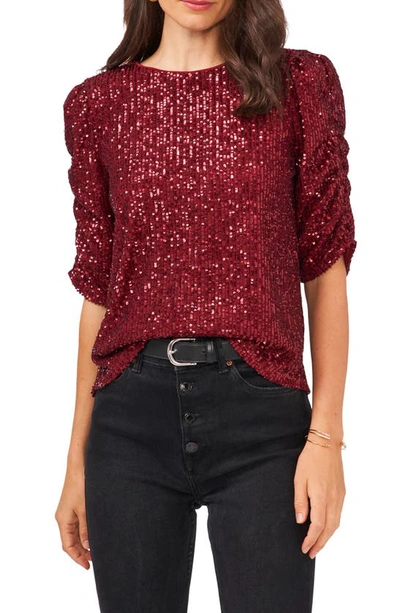 Vince Camuto Puff Sleeve Sequin Blouse In Dark Wine