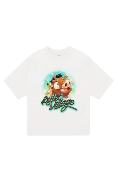 Museum Of Peace And Quiet X Disney Kids' 'the Lion King' Quiet Village Airbrush Cotton Graphic T-shirt In White
