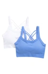 Yogalicious Claire Assorted 2-pack Strappy Rib Sports Bras In Granada Sky/ White