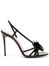 AQUAZZURA BLACK PARIS ROSE 105 LEATHER SANDALS