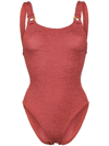 Hunza G Womens Metallic Rosewood Domino Scoop-neck Swimsuit In Red