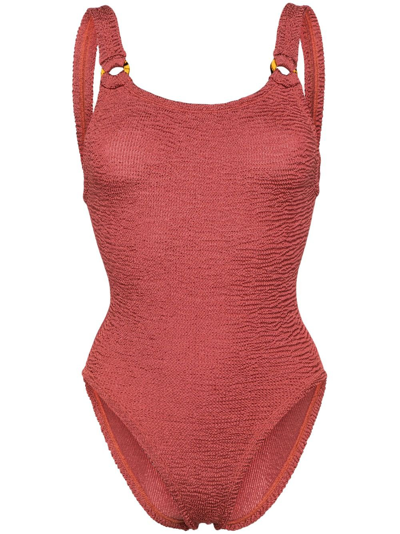 Hunza G Womens Metallic Rosewood Domino Scoop-neck Swimsuit In Pink