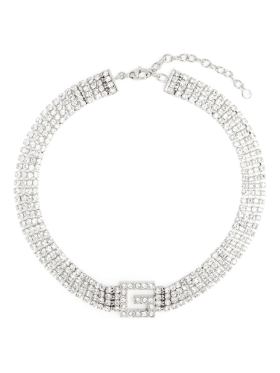 Gucci Palladium-tone Crystal Square G Necklace In Silver
