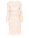 HUISHAN ZHANG PINK FEATHER-TRIMMED SEQUINNED DRESS