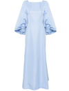 HUISHAN ZHANG BLUE BISHOP-SLEEVE FAILLE GOWN