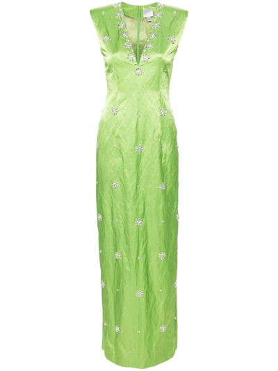 Huishan Zhang Shirrin Crystal-embellished Gown In Green