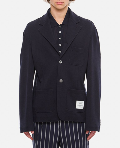 Thom Browne Logo Patch Single-breasted Blazer In Blue