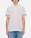 Thom Browne Short-sleeved Navy Polo Shirt With Patch In White