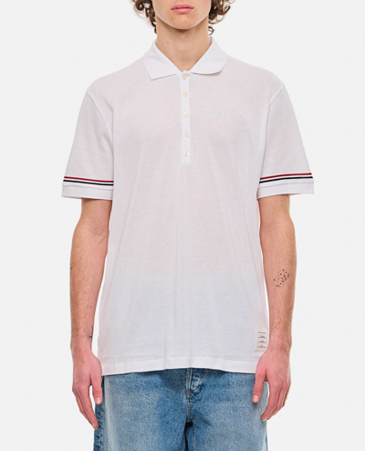 Thom Browne Ribbed Cuff Polo Shirt In White