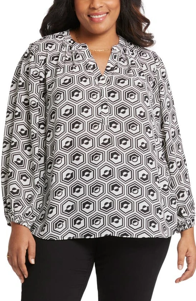 Nydj Long Sleeve Split Neck Top In Night Owl