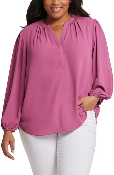 Nydj Long Sleeve Split Neck Top In Mauve Haze