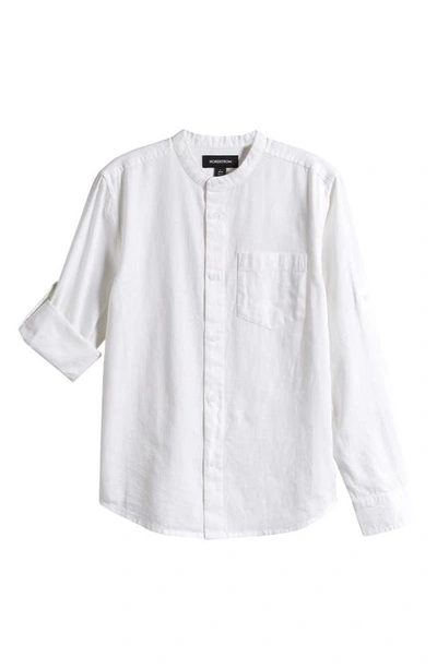 Nordstrom Kids' Band Collar Linen & Cotton Button-up Shirt In White