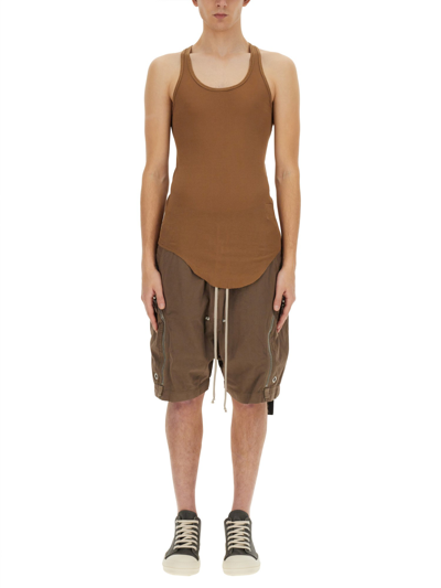 Rick Owens Drkshdw Longline Cotton Tank Top In Brown