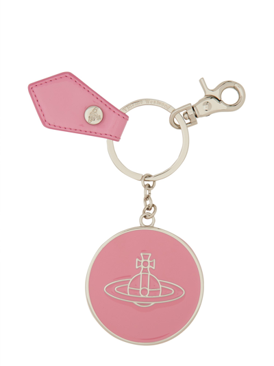 Vivienne Westwood "shiny Mirror" Keychain In Pink