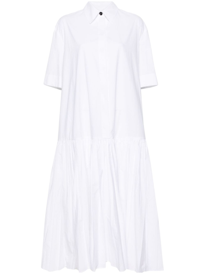 Jil Sander Drop-waist Cotton Shirtdress In Beige