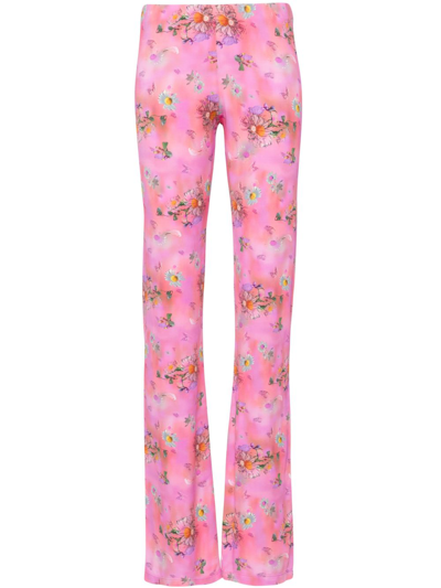 Margherita Maccapani Jaz Floral-print Flared Trousers In Pink