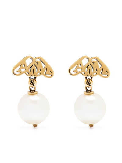 Alexander Mcqueen Logo-engraved Drop Earrings In Gold