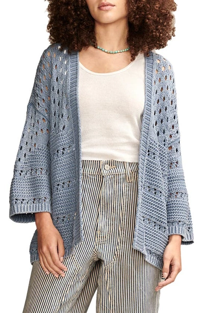 Lucky Brand Women's Cotton Crochet Open-front Cardigan Sweater In Mountain Spring Wash