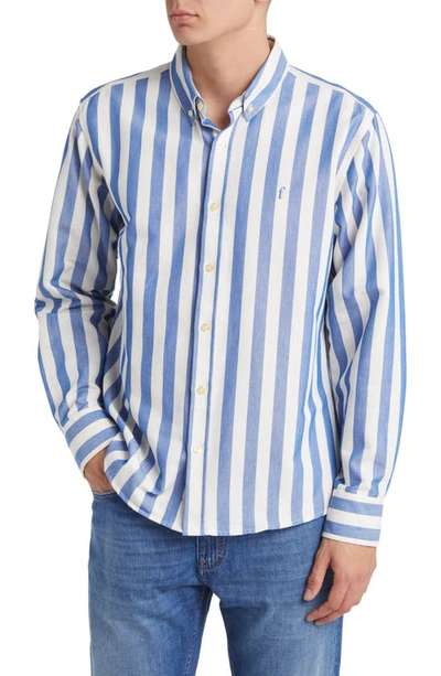 Forét Life Stripe Organic Cotton Button-down Shirt In Blue/ Cloud
