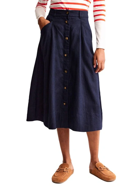 Boden Petra Linen Midi Skirt Navy Women