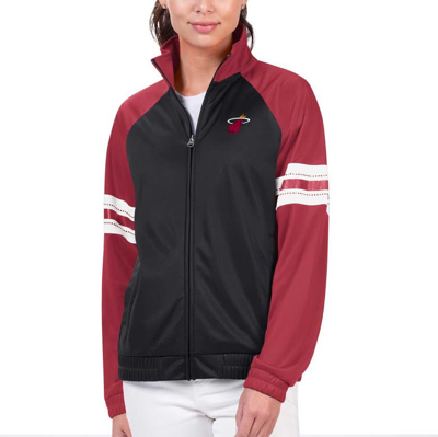 G-iii 4her By Carl Banks Black Miami Heat Main Player Raglan Rhinestone Full-zip Track Jacket