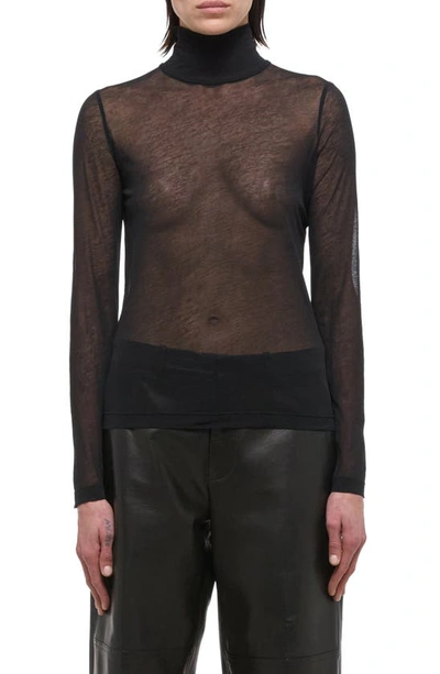 Helmut Lang Two Way Sheer Turtleneck Top In Black