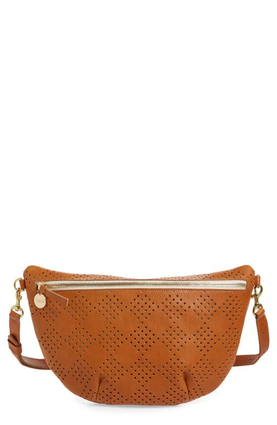 Clare V Grande Leather Belt Bag In Cuoio Lightweight Checker Perf