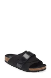 Birkenstock Oita Logo Embossed Leather Slides In Black