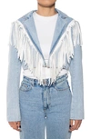 Azalea Wang Fringe Crop Denim Jacket In Blue