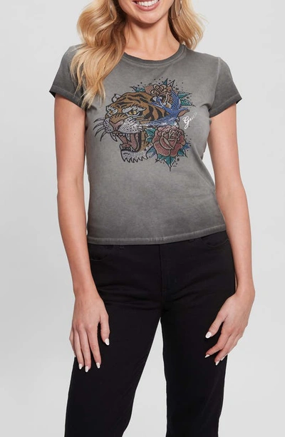 Guess Crystal Tiger Graphic T-shirt In Grey