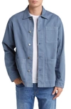 Forét Heyday Organic Cotton Twill Overshirt In Vintage Blue