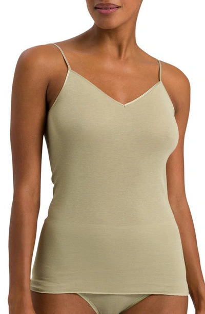 Hanro Seamless V-neck Cotton Camisole In Moss Green