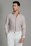 Reiss Oatmeal Puppytooth Linen Button-through Shirt